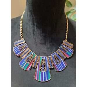 Womens Multicolor Tribal Statement Necklace Gold Tone Bib Ethnic Fashion Jewelry